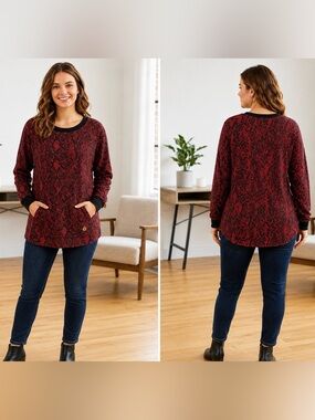 Red and Black Snake Print Top